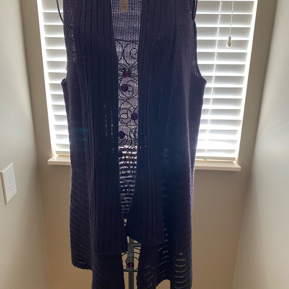 Christopher & Banks Purple Knit Sleeveless Cardigan